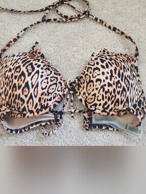 Victoria's Secret Leopard Print Bikini Top in Tan and Black